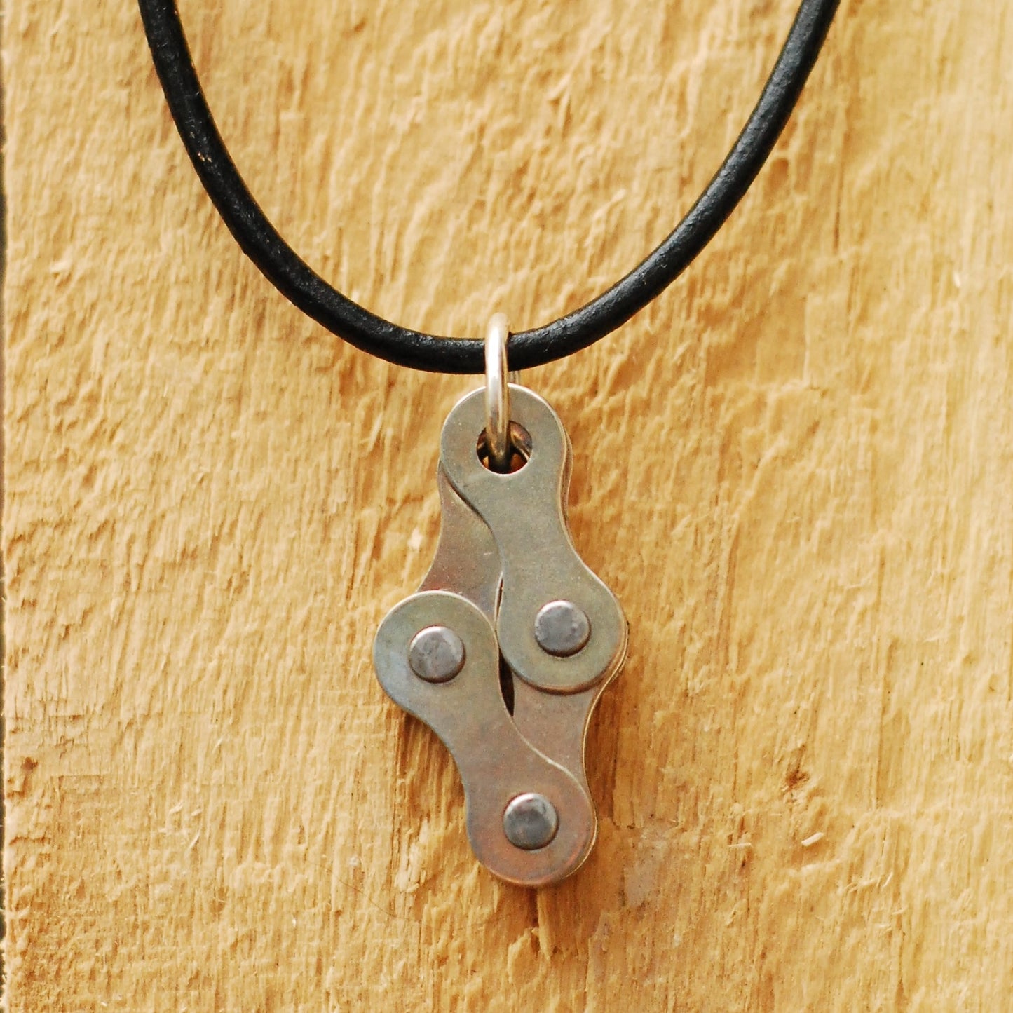 Diamond Recycled Bike Chain Pendant Necklace-3
