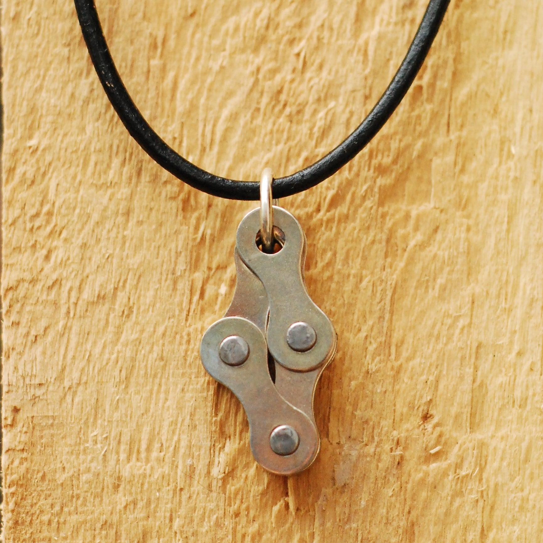 Diamond Recycled Bike Chain Pendant Necklace-3