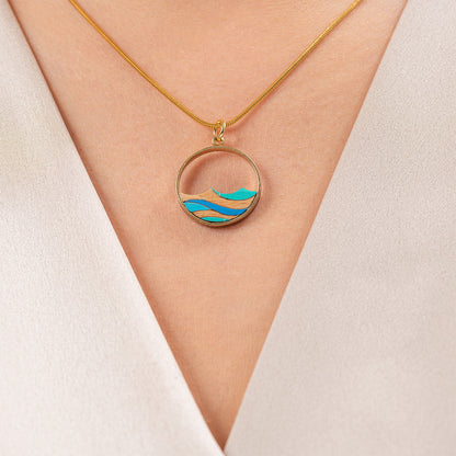 Ocean Recycled Wood Gold Necklace-3