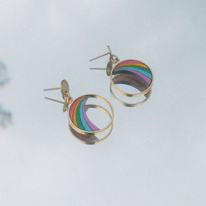 Rainbow Eco-friendly Recycled Wood Gold Earrings-2